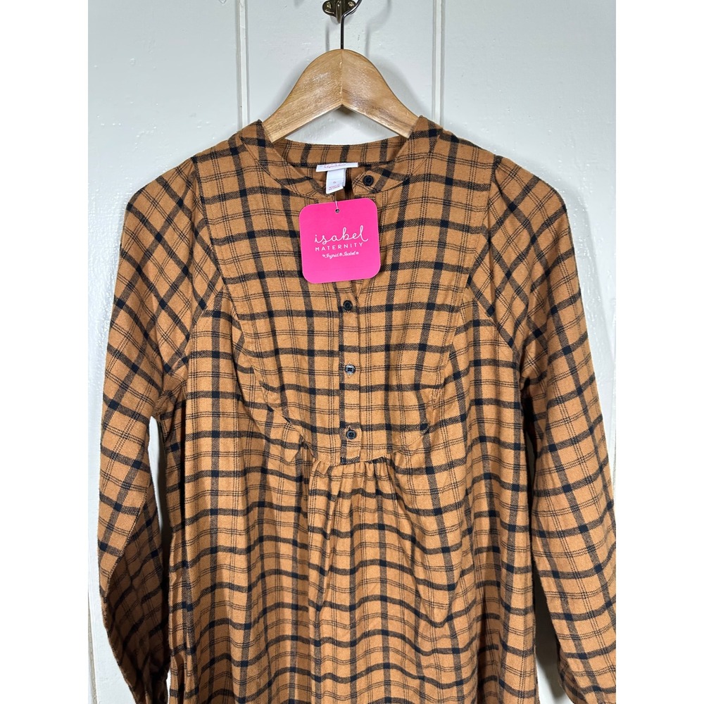Isabel Maternity Top Women S Brown Plaid Button Front Long Sleeve 7533